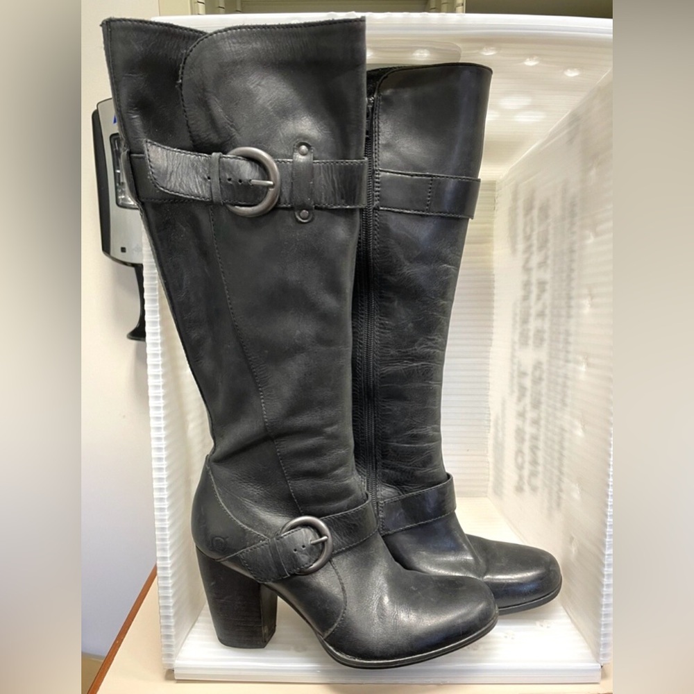 Born Black Heeled Leather Boots - Vintage Rocker! EUC